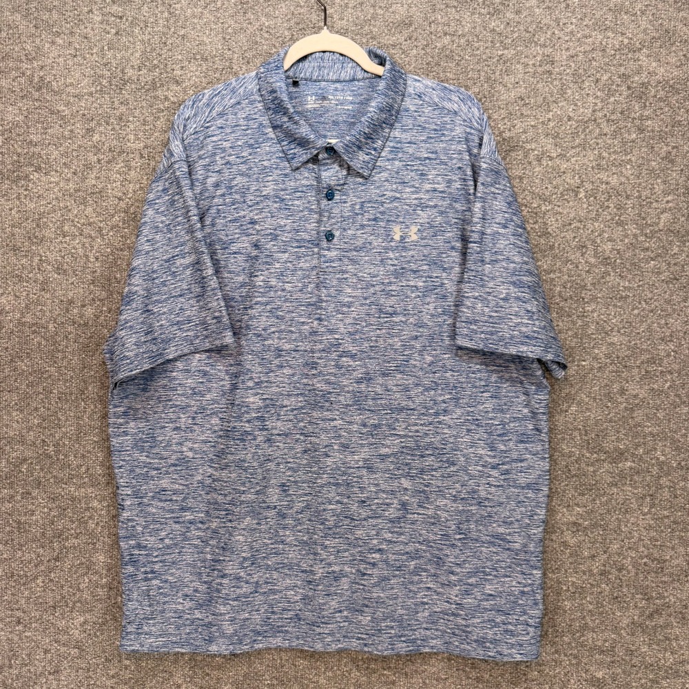 Under Armour Polo Shirt‎ Mens 2XL Blue Heathered HeatGear Performance Golf Top